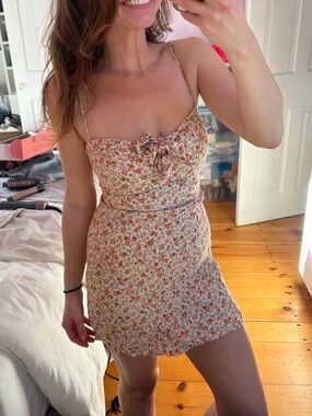 Reformation Helm Mini Dress Floral Tie Front Size 0 Cottagecore Summer